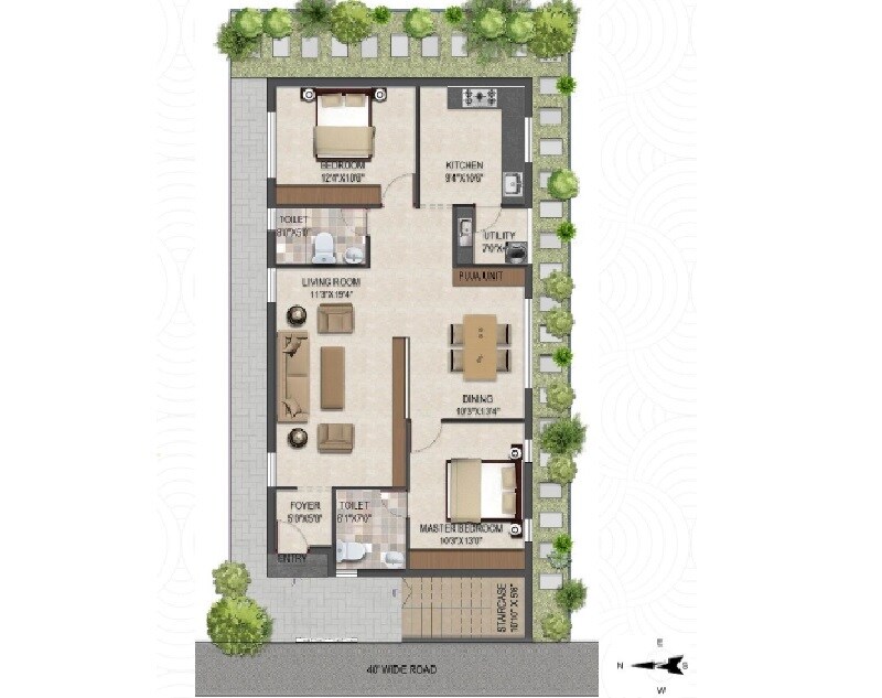 Floor plan of 2 BHK 1100 Sq. Ft. Villa in Fugen Royal Imperia, Vijayawada
