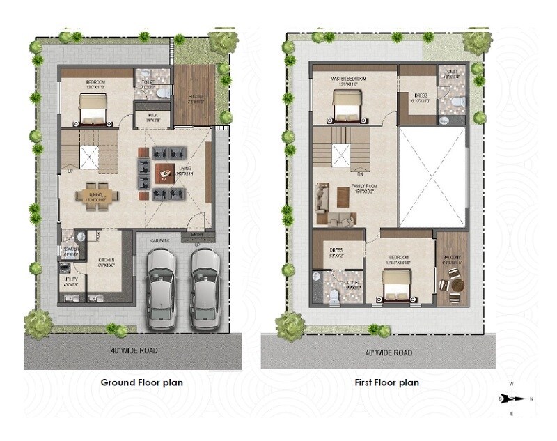 Floor plan of 3 BHK 2200 Sq. Ft. Villa in Fugen Royal Imperia, Vijayawada