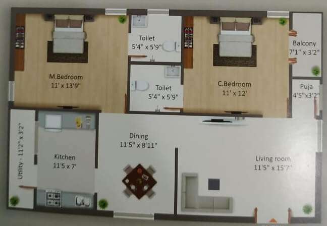 2 BHK 1225 Sq. Ft. Apartment in Good Life Homes