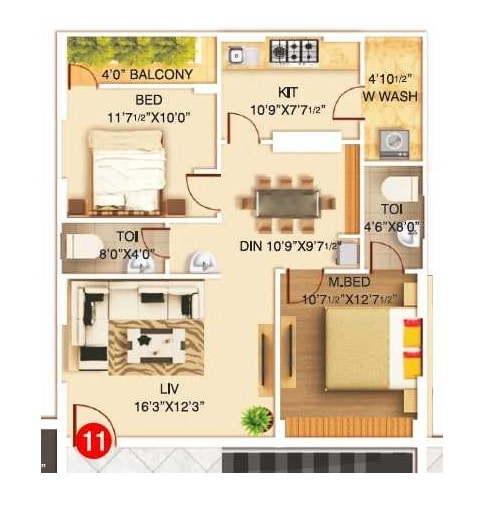 2 BHK 1266 Sq. Ft. Apartment