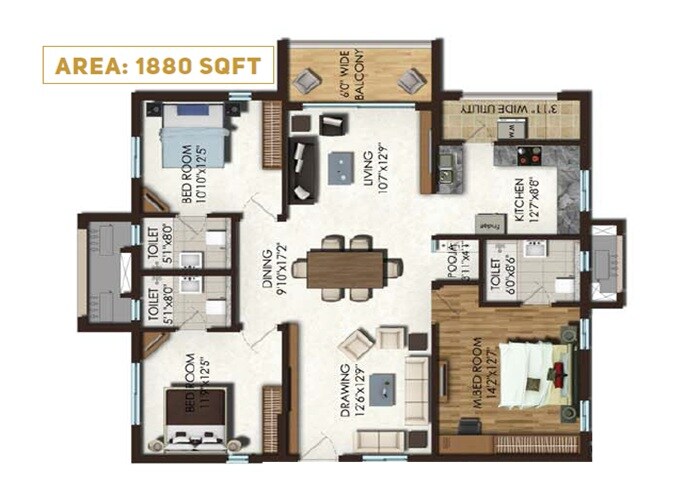 3 BHK 1880 Sq. Ft. Apartment