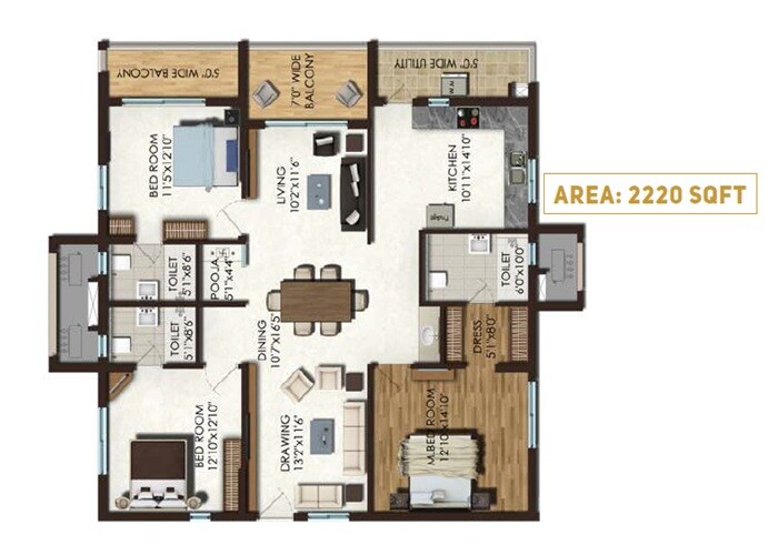 3 BHK 2220 Sq. Ft. Apartment