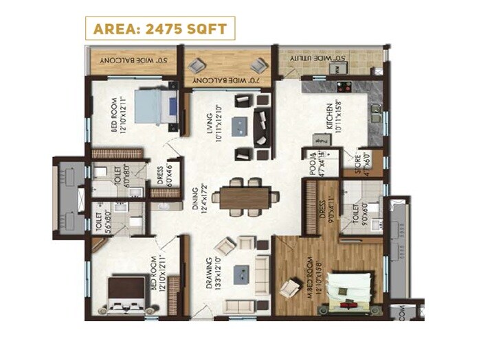 3 BHK 2475 Sq. Ft. Apartment