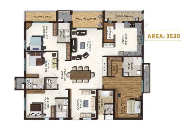 Floor plan of 4 BHK Apartment - 2648 sq. ft. in Jayabheri The Capital, Vijayawada