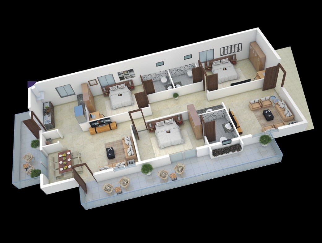 Floor plan of 3 BHK 1711 Sq. Ft. Apartment in JMC The Skigh, Vijayawada