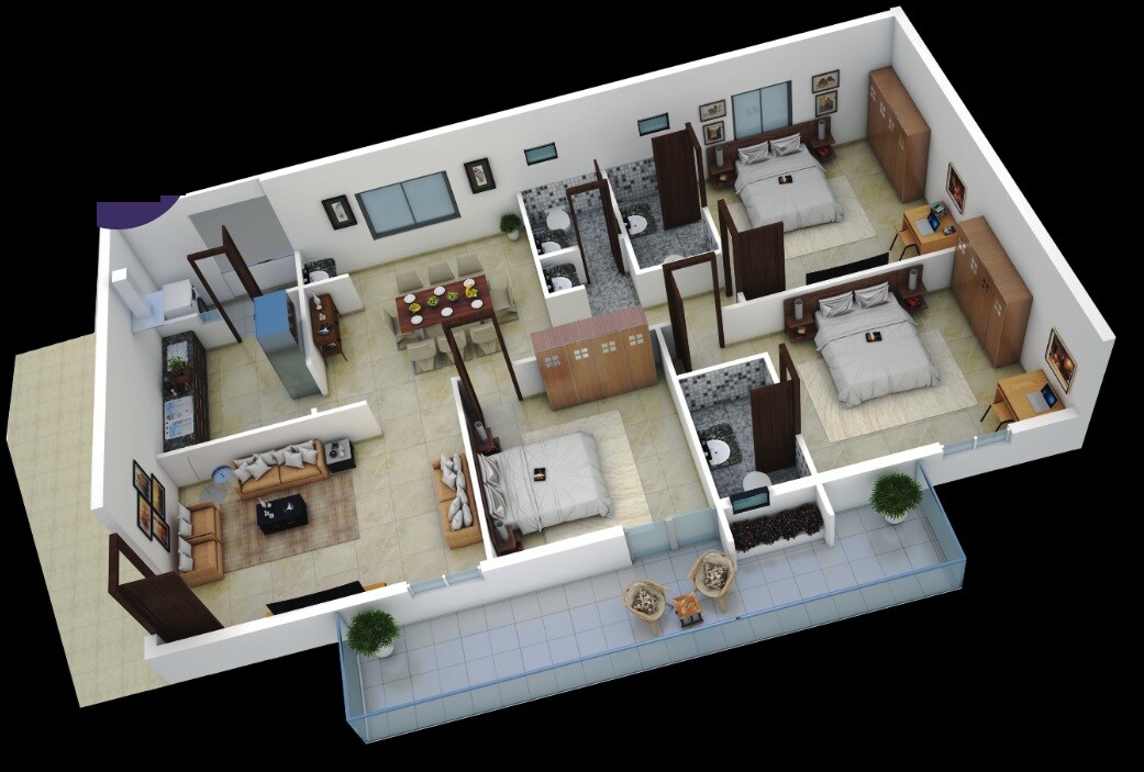 Floor plan of 3 BHK 2716 Sq. Ft. Apartment in JMC The Skigh, Vijayawada