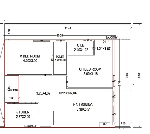 Floor plan of 2 BHK 1471 Sq. Ft. Apartment in Jyothi JJ Enclave, Vijayawada
