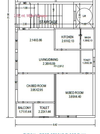 Floor plan of 2 BHK 1099 Sq. Ft. Apartment in KMV Sattenapalli Residency, Vijayawada