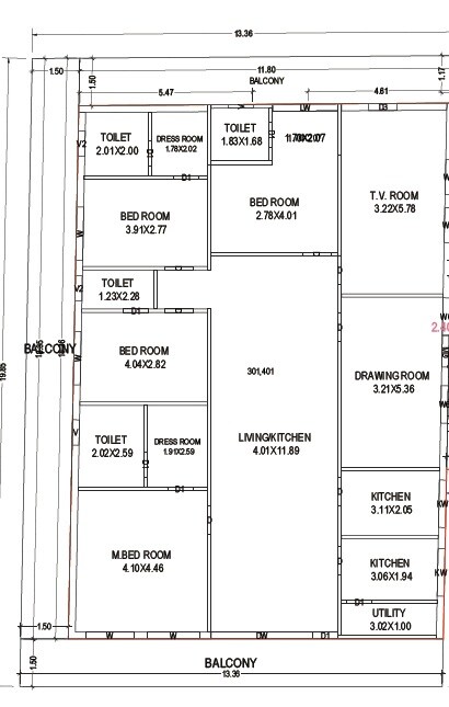 Floor plan of 4 BHK 2890 Sq. Ft. Apartment in KP Satguru Grandeur, Vijayawada