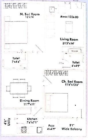 Floor plan of 2 BHK 1226 Sq. Ft. Apartment in Laasya Grandiose, Vijayawada