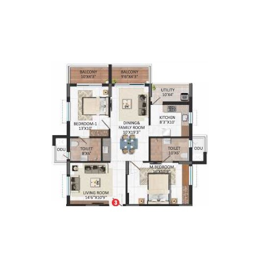 Floor plan of 2 BHK 855 Sq. Ft. Apartment in MBMR Viha, Vijayawada