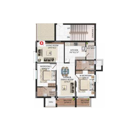 Floor plan of 2 BHK 994 Sq. Ft. Apartment in MBMR Viha, Vijayawada