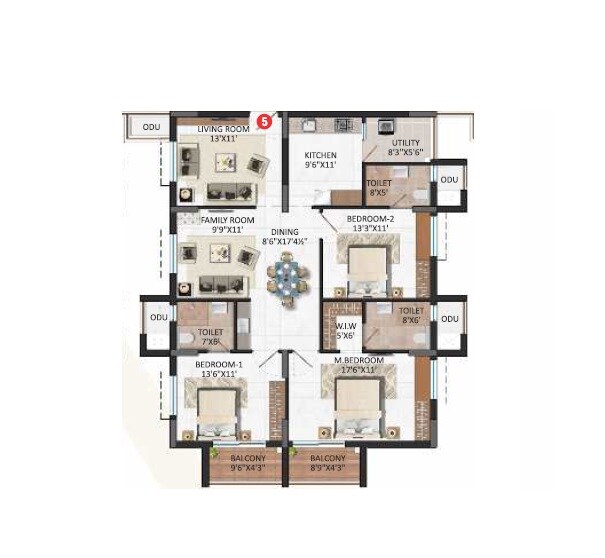 Floor plan of 3 BHK 2054 Sq. Ft. Apartment in MBMR Viha, Vijayawada