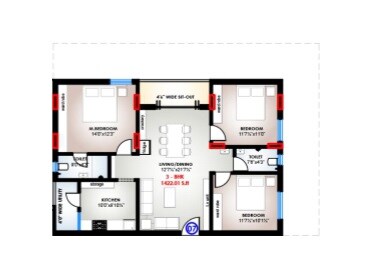Floor plan of 2 BHK 1062 Sq. Ft. Apartment in Mega Sarovar, Vijayawada