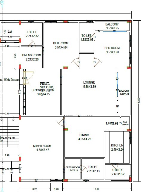 Floor plan of 3 BHK 3401 Sq. Ft. Apartment in Musunuru Mansion, Vijayawada