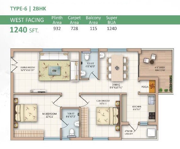 2 BHK 1240 Sq. Ft. Apartment