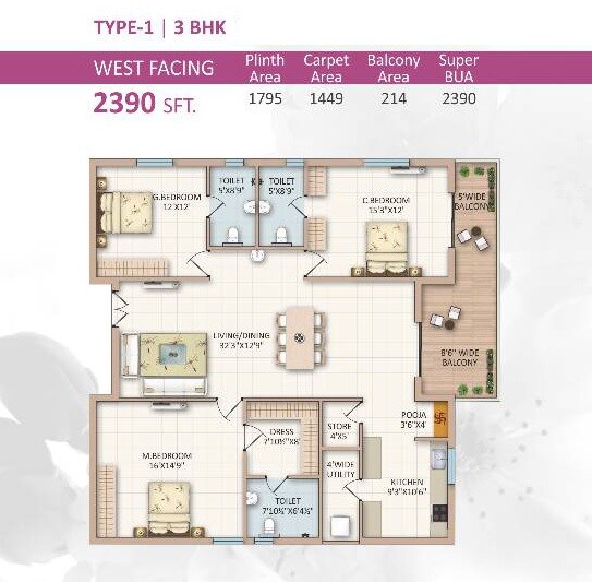 3 BHK 2390 Sq. Ft. Apartment
