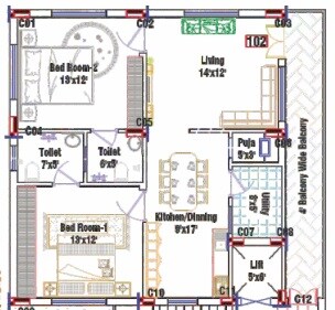 Floor plan of 2 BHK 915 Sq. Ft. Apartment in Padma Grand, Vijayawada