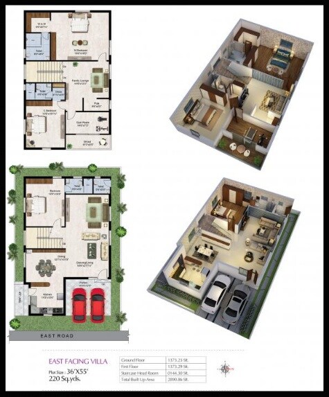 Floor plan of 3 BHK 2890 Sq. Ft. Villa in Prime Grandeur, Vijayawada