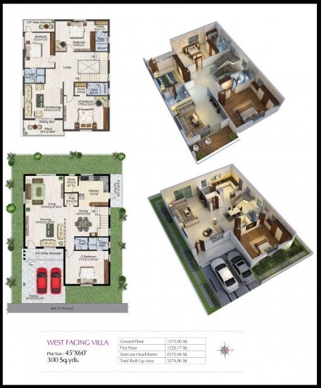 Floor plan of 4 BHK 3374 Sq. Ft. Villa in Prime Grandeur, Vijayawada