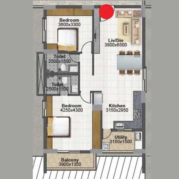 Floor plan of 2 BHK 1387 Sq. Ft. Apartment in Prime Living Shantiniketan, Vijayawada
