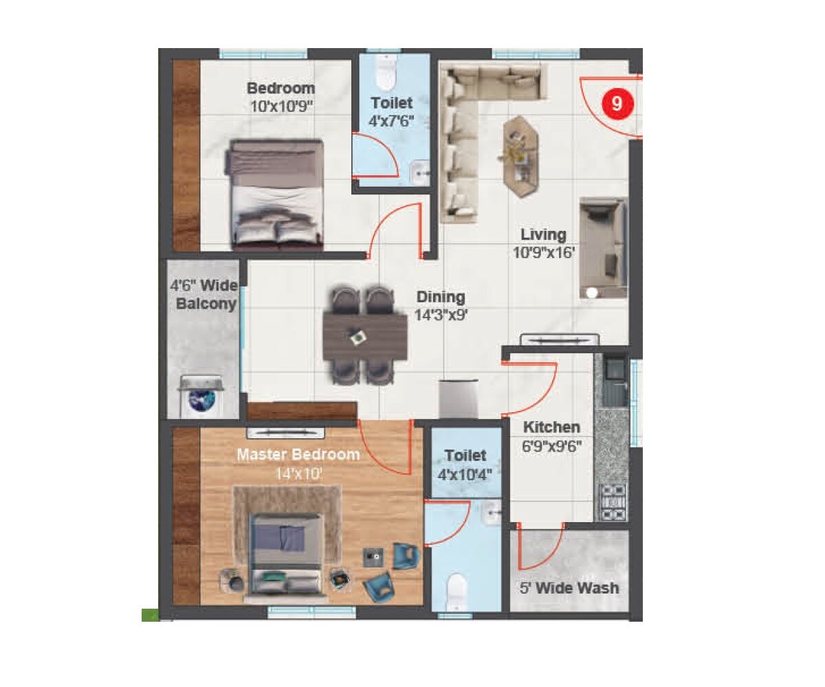 2 BHK 1222 Sq. Ft. Apartment