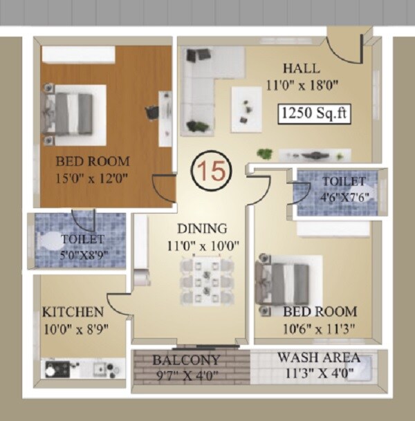2 BHK 1250 Sq. Ft. Apartment