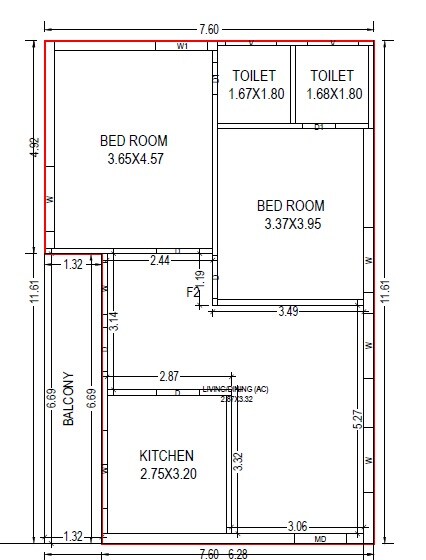 Floor plan of 3 BHK 2448 Sq. Ft. Apartment in RM MSR Vignesh Heights, Vijayawada