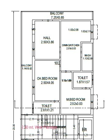 Floor plan of 2 BHK 1127 Sq. Ft. Apartment in RS Lucky Heights, Vijayawada