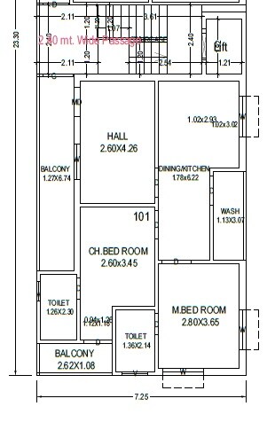 Floor plan of 2 BHK 1152 Sq. Ft. Apartment in RS Lucky Heights, Vijayawada