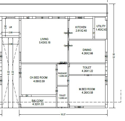 Floor plan of 2 BHK 1175 Sq. Ft. Apartment in Sai SRK Towers, Vijayawada