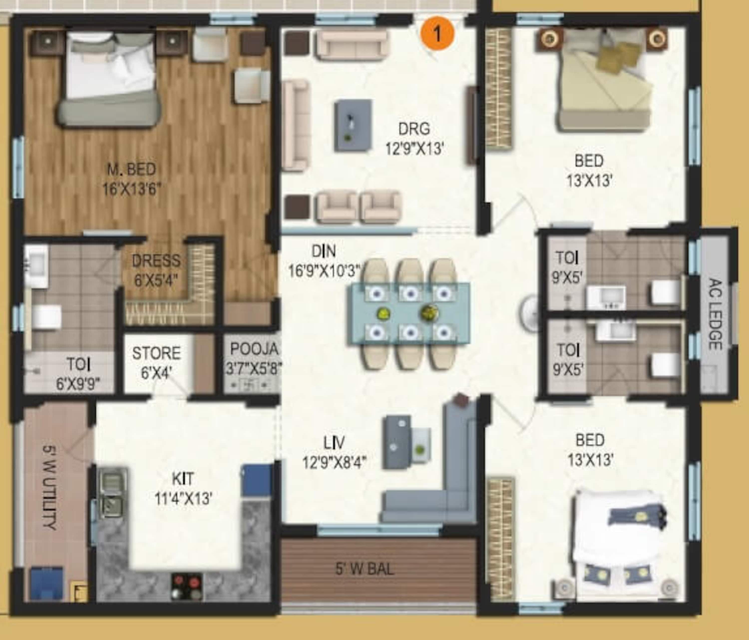 samhita splendid homes apartment 3bhk 1517sqft 1