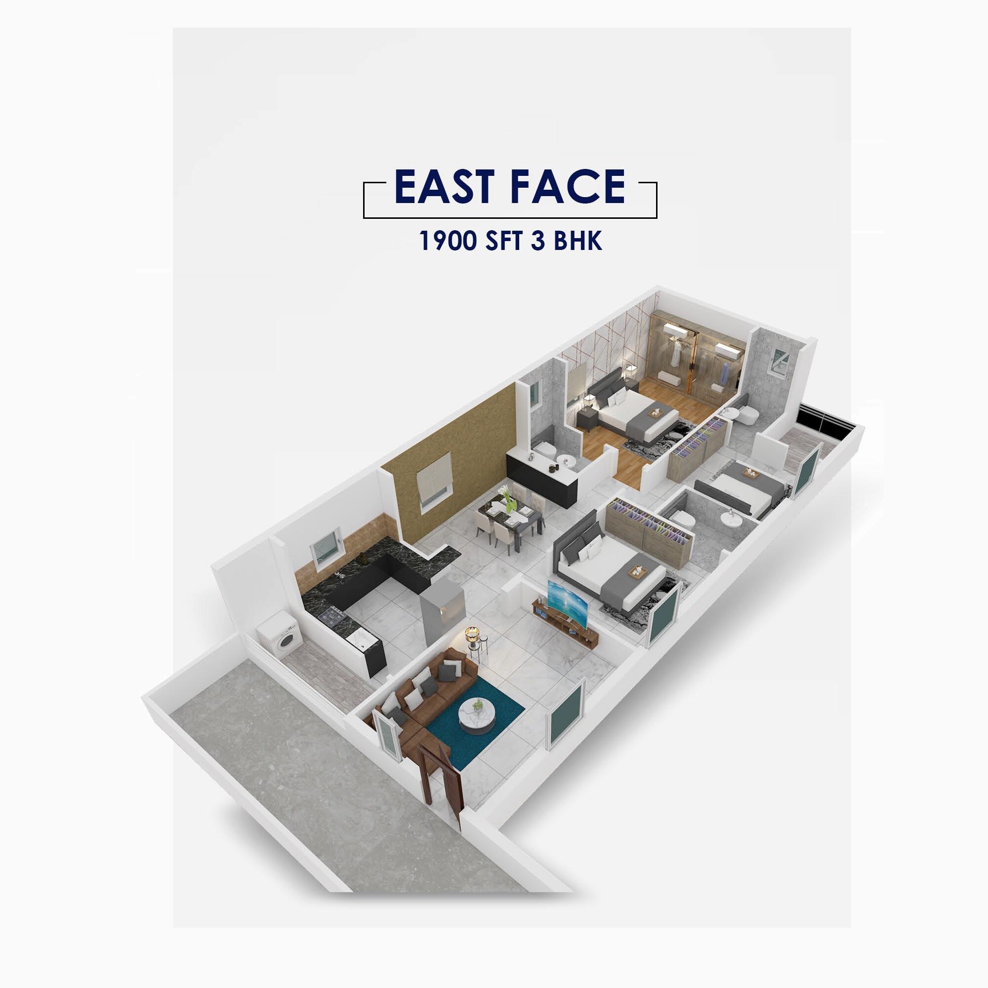 3 BHK 1900 Sq. Ft. Apartment