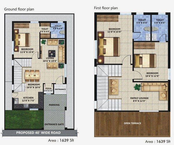 Floor plan of 3 BHK 1639 Sq. Ft. Villa in Sree Sesha Anantha Lakshmi Green, Vijayawada