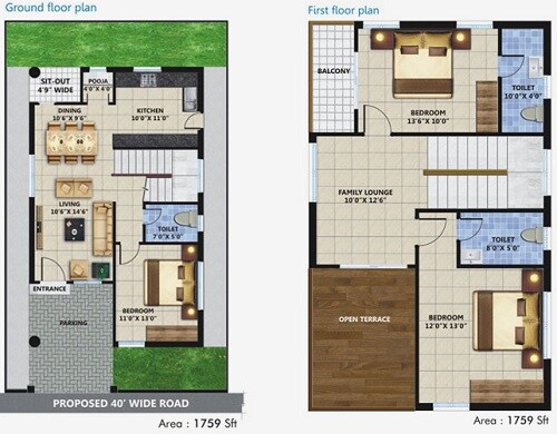 Floor plan of 3 BHK 1759 Sq. Ft. Villa in Sree Sesha Anantha Lakshmi Green, Vijayawada