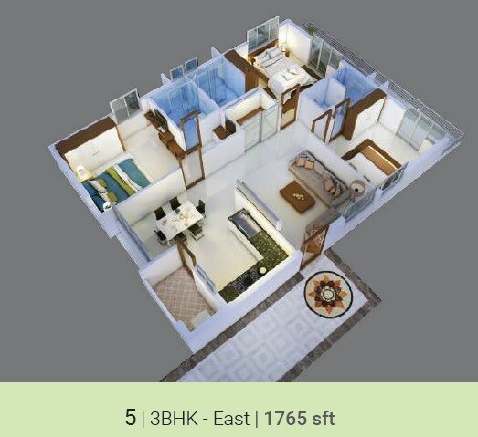 Floor plan of 3 BHK 1765 Sq. Ft. Apartment in SK The Park Vue, Vijayawada