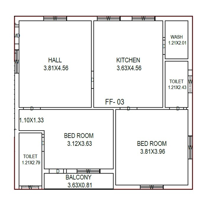 Floor plan of 2 BHK 1076 Sq. Ft. Apartment in Teddy Heights, Vijayawada