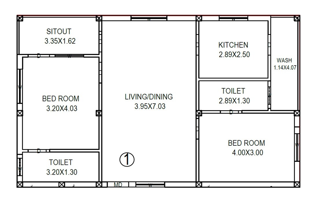 Floor plan of 2 BHK 1471 Sq. Ft. Apartment in V Narayana Enclave, Vijayawada