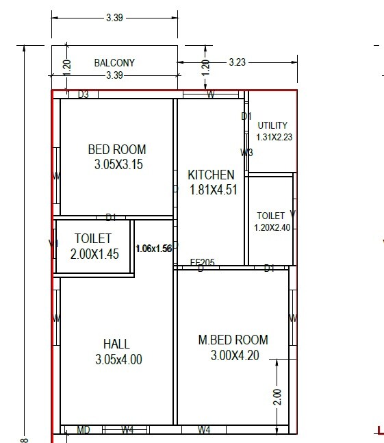 Floor plan of 2 BHK 846 Sq. Ft. Apartment in Vasundhara Usha Rama River View Medows, Vijayawada