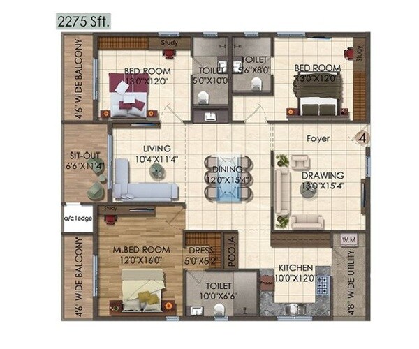3 BHK 2275 Sq. Ft. Apartment