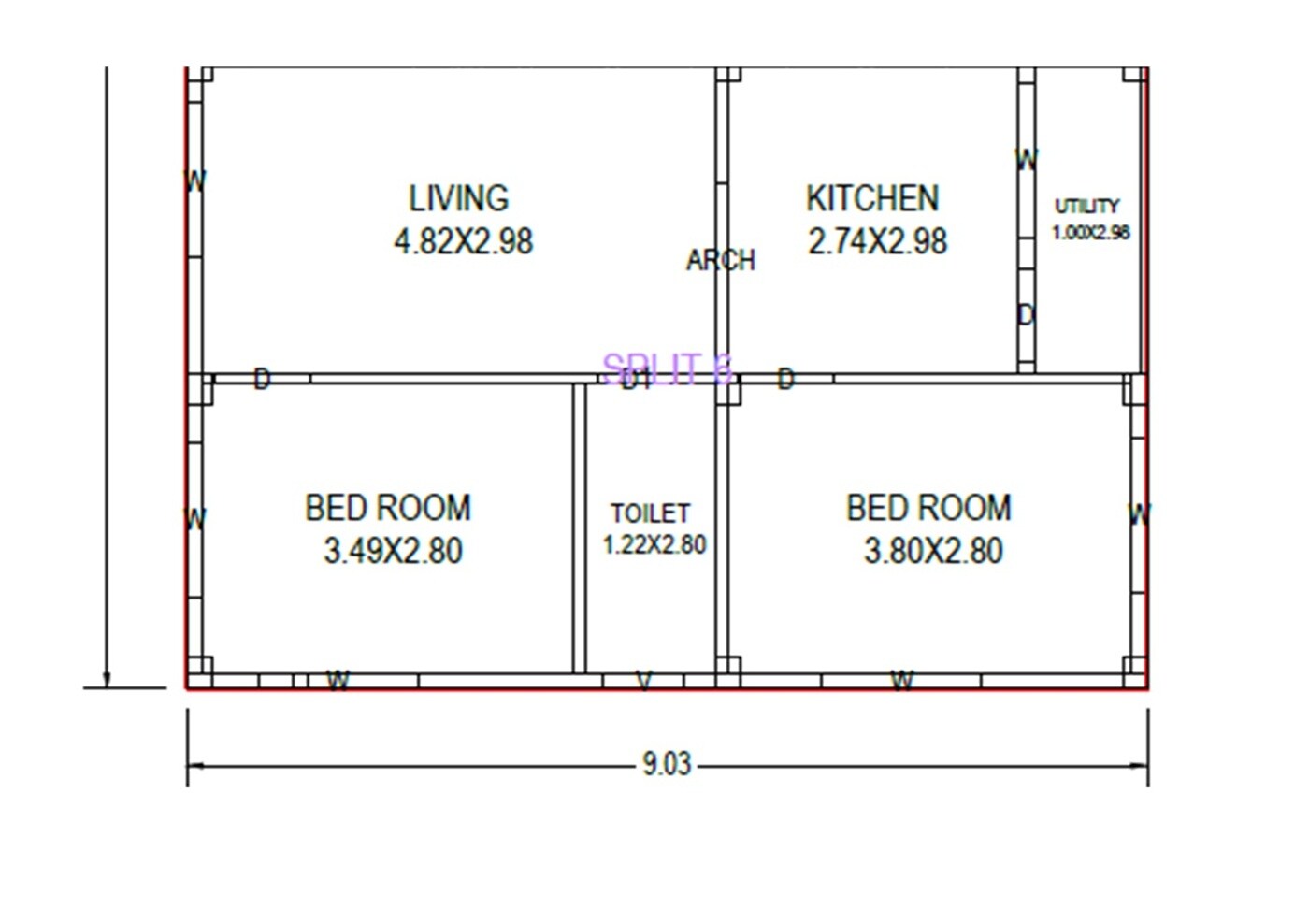 Floor plan of 2 BHK 919 Sq. Ft. Apartment in Sri Aadhya Enclave, Vizag
