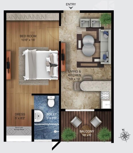 Floor plan of 1 BHK 710 Sq. Ft. Apartment in Abhilash ADYSSA, Vizag