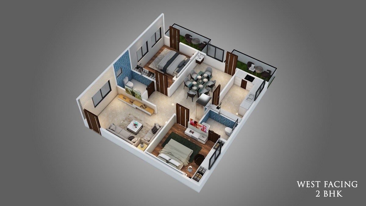 Floor plan of 2 BHK 1085 Sq. Ft. Apartment in Abhiram Nirman Touchstone Towers, Vizag