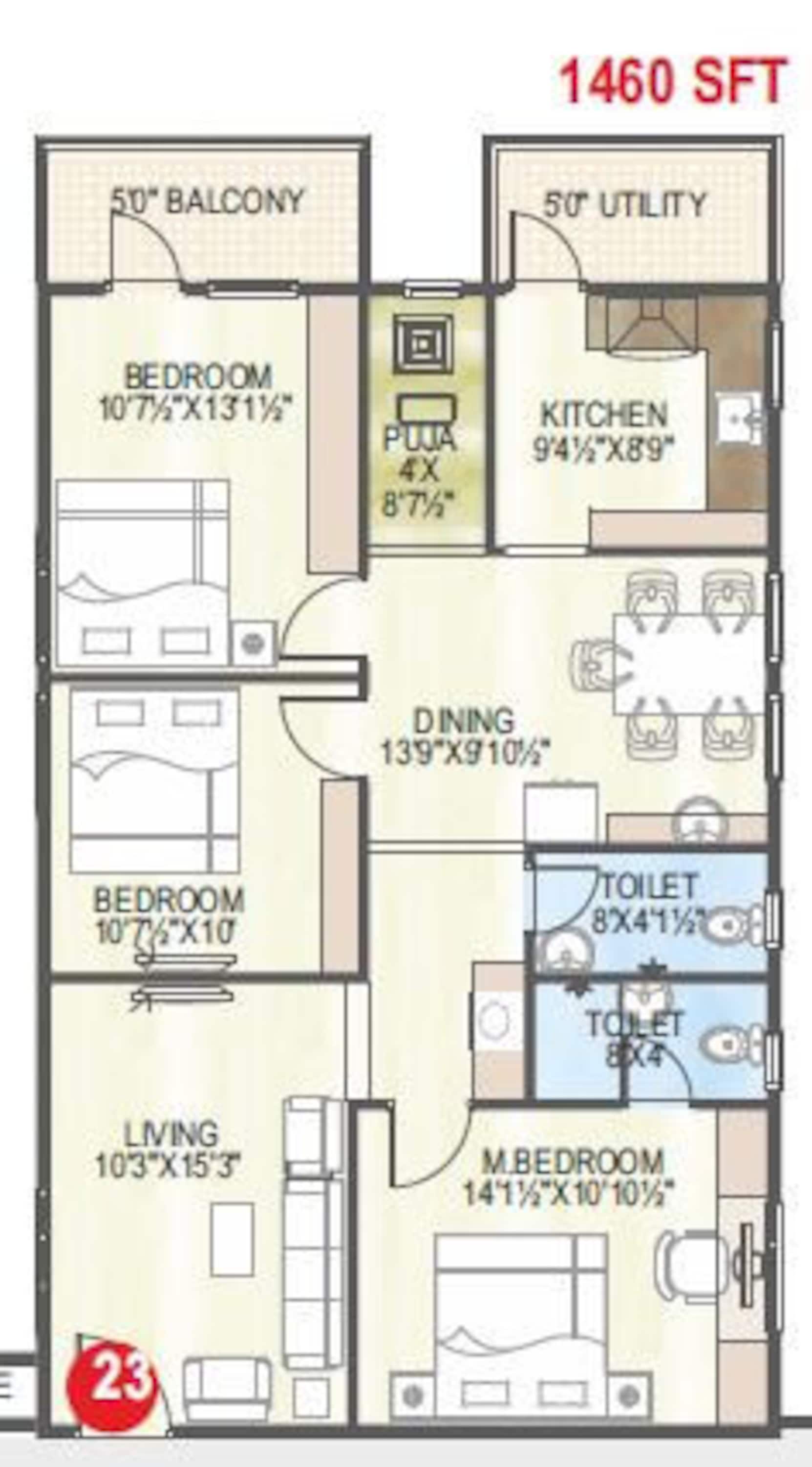 abhiram touchstone towers apartment 3bhk 1460sqft 1