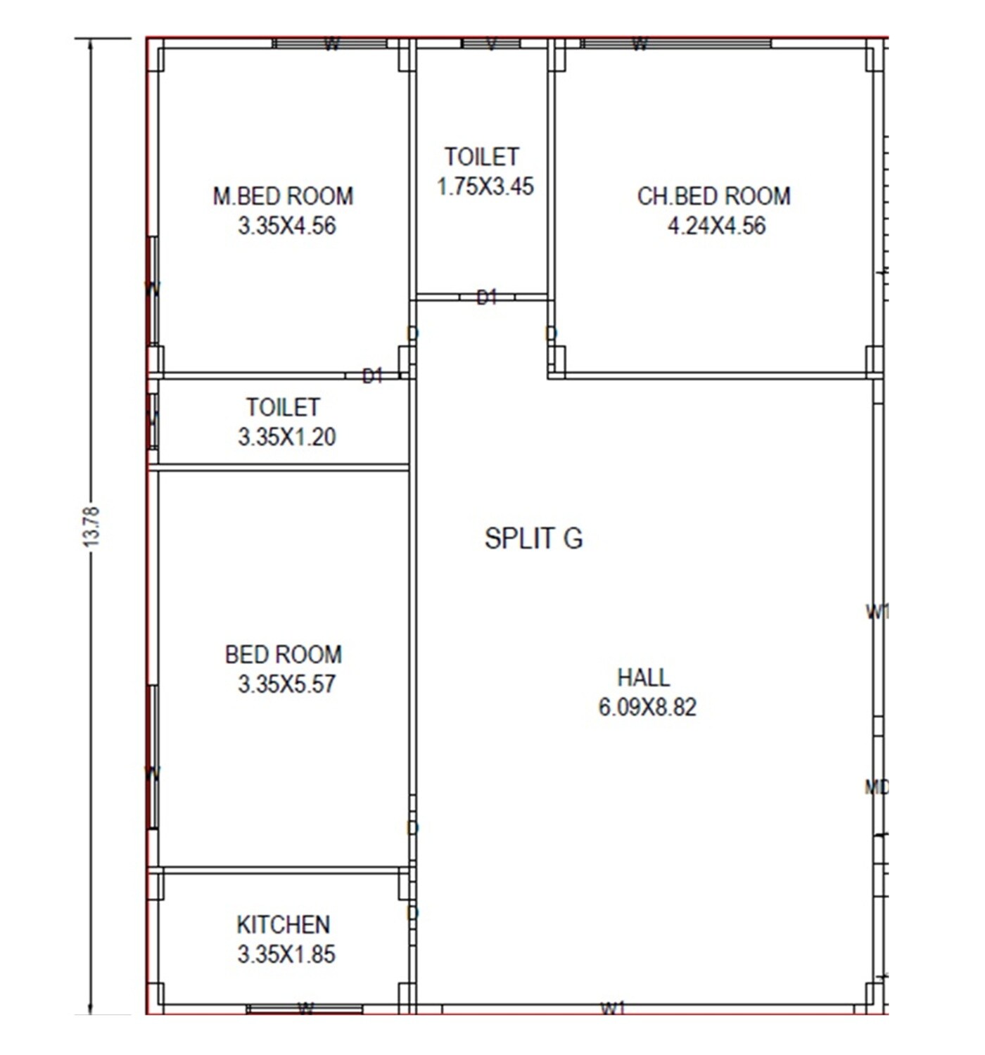 Floor plan of 3 BHK 2020 Sq. Ft. Apartment in Akshaya Kamakshi Nilayam, Vizag