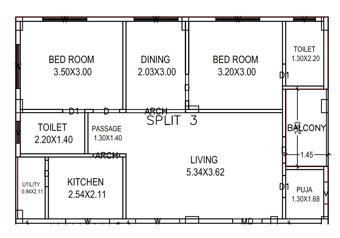 Floor plan of 2 BHK 1125 Sq. Ft. Apartment in Akshaya Sai Nivas Castle, Vizag
