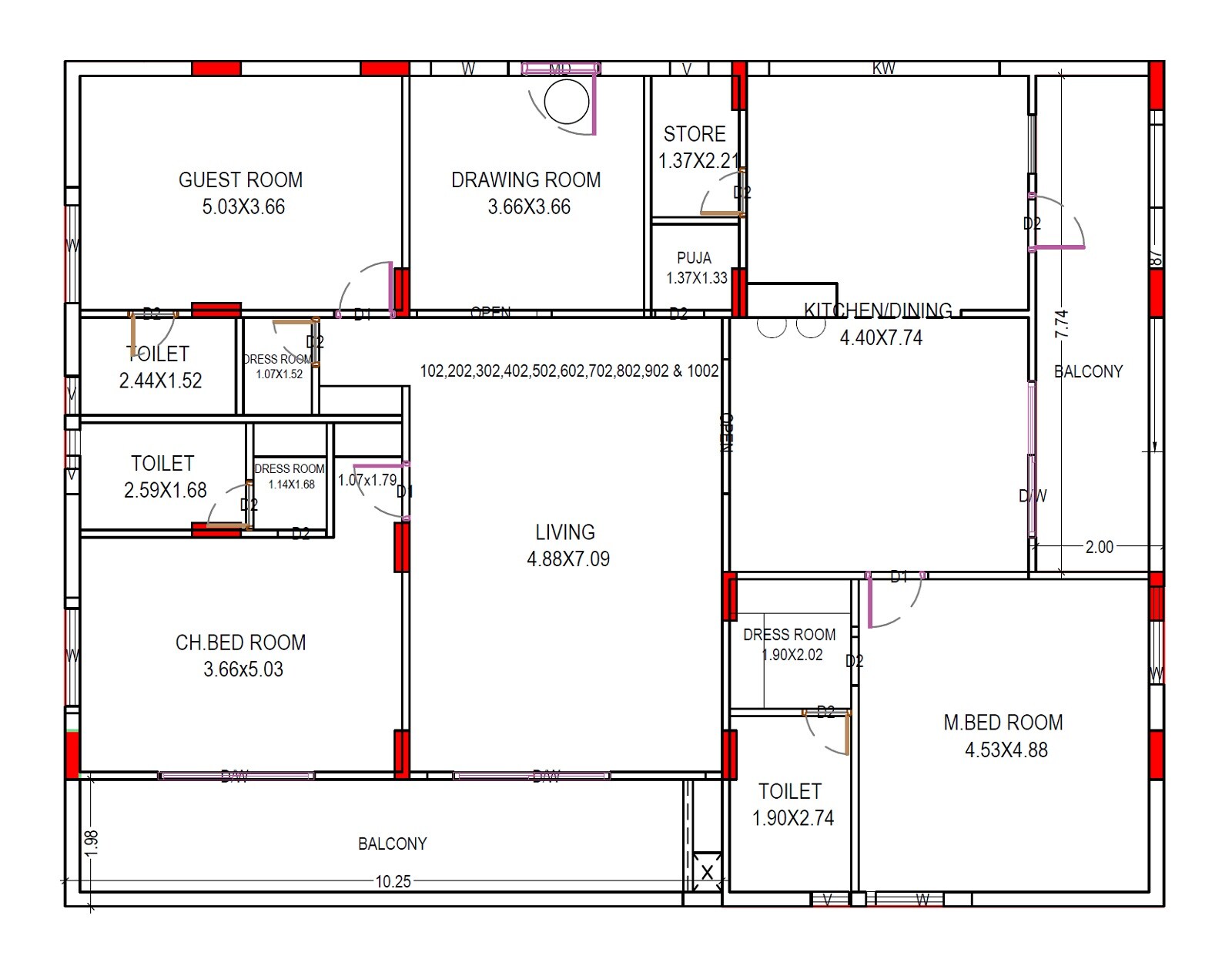 Floor plan of 3 BHK 3046 Sq. Ft. Apartment in Anandhini Serene 48, Vizag