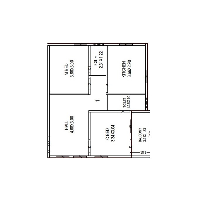 Floor plan of 2 BHK 980 Sq. Ft. Apartment in Anil M Castle, Vizag