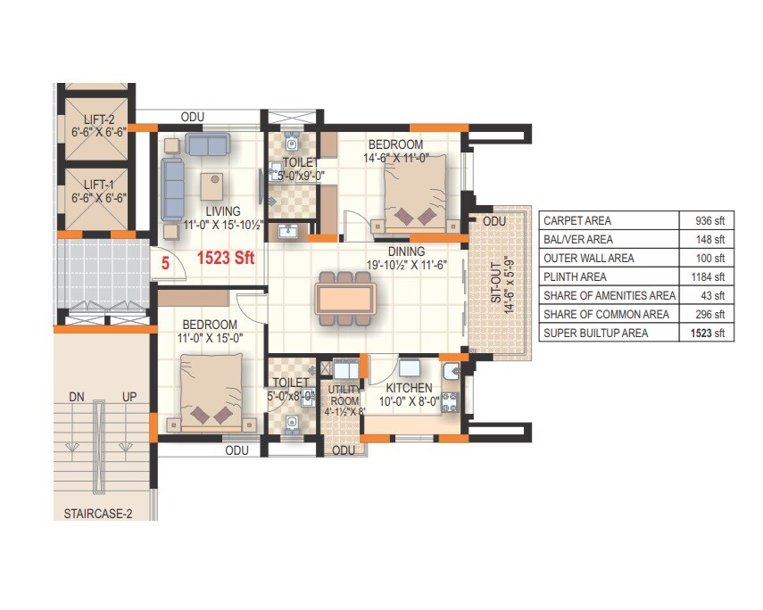 2 BHK 1523 Sq. Ft. Apartment