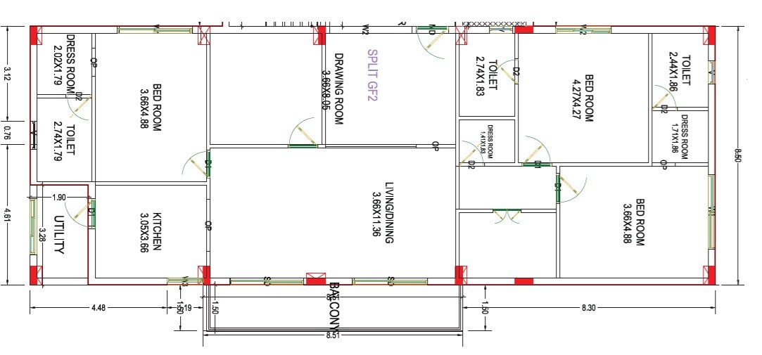 Floor plan of 3 BHK 2396 Sq. Ft. Apartment in ARK PRS Urban Nest, Vizag